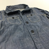 Denim Effect Cotton Lined Shirt Style Long Sleeve Romper - Boys 3-6 Months