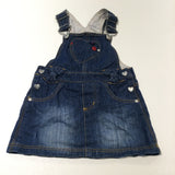 Heart Pocket Dark Blue Denim Dungaree Dress - Girls 9-12 Months