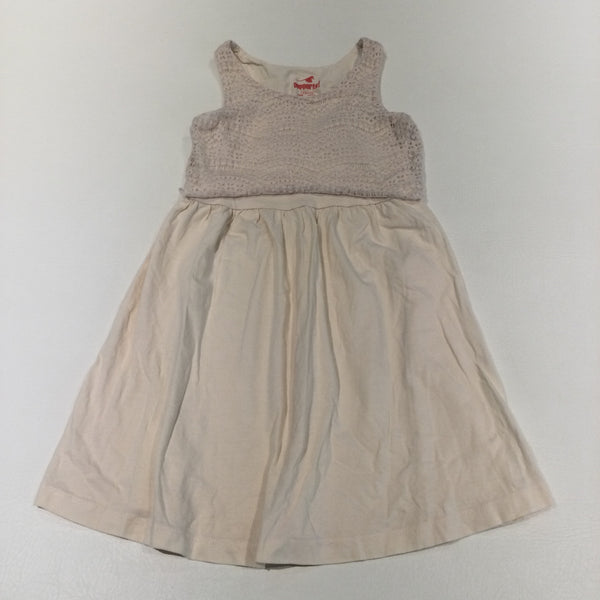 Pale Peach Jersey Dress with Lacey Overlay Panel - Girls 7-8 Years