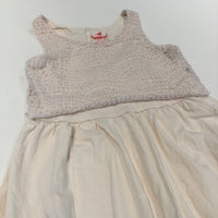 Pale Peach Jersey Dress with Lacey Overlay Panel - Girls 7-8 Years