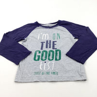 'I'm On The Good List' Navy & Grey Long Sleeve Top - Boys 5-6 Years