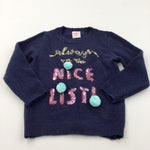 'Always On The Nice List' Navy Knitted Christmas Jumper - Girls 3-4 Years