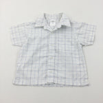 White & Blue Checked Cotton Shirt - Boys 12-18 Months