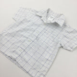 White & Blue Checked Cotton Shirt - Boys 12-18 Months