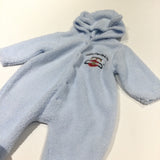 'Teddy Flies Up & Away' Aeroplane Blue Lightweight Fleece Pramsuit with Hood & Ears - Boys 3-6 Months