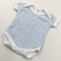 Pale Blue & White Short Sleeve Bodysuit - Boys Tiny Baby