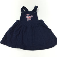 Poodle Appliqued Navy Corduroy Dungaree Dress - Girls 6-9 Months