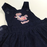 Poodle Appliqued Navy Corduroy Dungaree Dress - Girls 6-9 Months