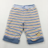 Monster Face Colourful Striped Blue & White Jersey Trousers - Boys 3-6 Months