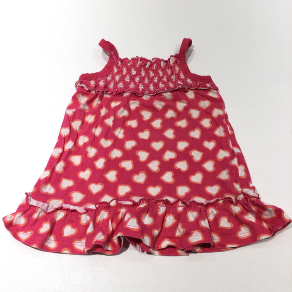 Hearts Pink & White Sleeveless Jersey Dress - Girls 9-12 Months