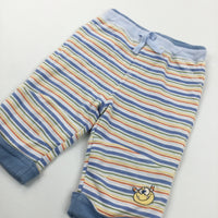 Monster Face Colourful Striped Blue & White Jersey Trousers - Boys 3-6 Months