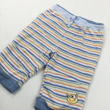 Monster Face Colourful Striped Blue & White Jersey Trousers - Boys 3-6 Months