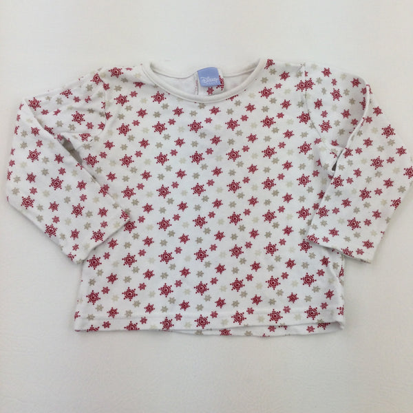 Snowflakes White Red & Gold Long Sleeve Top - Girls 9-12 Months
