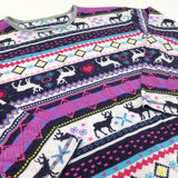 Reindeer, Hearts & Snowflakes Pink, Black & White Nightie/Nightdress - Girls 12-13 Years