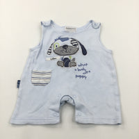 'Lovely Cute Puppy' Appliqued Blue Jersey Dungarees - Boys Newborn