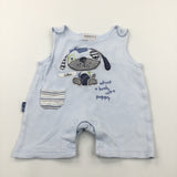 'Lovely Cute Puppy' Appliqued Blue Jersey Dungarees - Boys Newborn