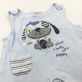 'Lovely Cute Puppy' Appliqued Blue Jersey Dungarees - Boys Newborn