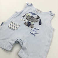 'Lovely Cute Puppy' Appliqued Blue Jersey Dungarees - Boys Newborn