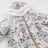 Foxes, Flowers & Squirrels White & Pink Padded Pramsuit - Girls 12-18 Months