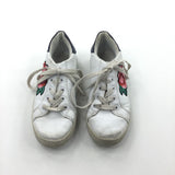 Flowers Embroidered White Trainers - Girls Size 1