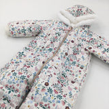 Foxes, Flowers & Squirrels White & Pink Padded Pramsuit - Girls 12-18 Months