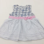 Beach Huts Blue, Pink & White Jersey & Cotton Sun Dress - Girls 12-18 Months