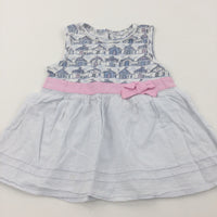 Beach Huts Blue, Pink & White Jersey & Cotton Sun Dress - Girls 12-18 Months