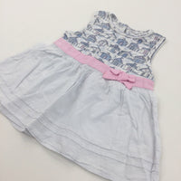 Beach Huts Blue, Pink & White Jersey & Cotton Sun Dress - Girls 12-18 Months