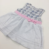 Beach Huts Blue, Pink & White Jersey & Cotton Sun Dress - Girls 12-18 Months