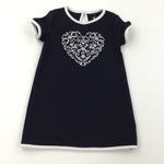 Heart Embroidered Navy Dress - Girls 18-24 Months