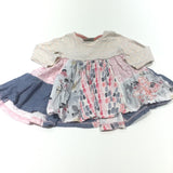 Patchwork Pink, Blue & Cream Jersey & Cotton Dress - Girls 6-9 Months