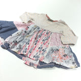 Patchwork Pink, Blue & Cream Jersey & Cotton Dress - Girls 6-9 Months