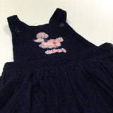 Poodle Embroidered Navy Corduroy Dungaree Dress - Girls 12-18 Months