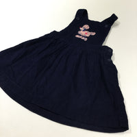 Poodle Embroidered Navy Corduroy Dungaree Dress - Girls 12-18 Months
