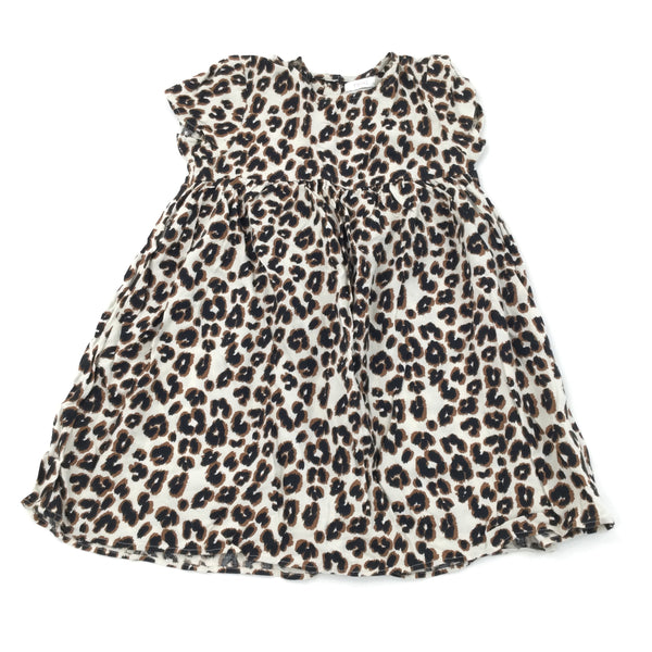 Leopard Print Cream Short Sleeve Dress - Girls 4-5 Years
