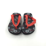 Flowers Black & Red Flip Flops - Girls Size 4/5