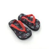 Flowers Black & Red Flip Flops - Girls Size 4/5