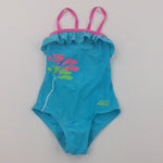 Flower Pink, Lime Green & Blue Swimming Costume - Girls 12-18 Months