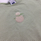 Embossed Snowman Green and White Stripe Stretch Fit Top - Girls 5-6 Years