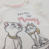 'Purr-fect Like Mummy' Aristocats Glittery Pink & White Short Sleeve Bodysuit with Frilly Capped Sleeves - Girls 12-18 Months