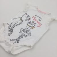 'Purr-fect Like Mummy' Aristocats Glittery Pink & White Short Sleeve Bodysuit with Frilly Capped Sleeves - Girls 12-18 Months