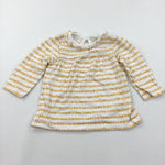Patterned Stripes Mustard Yellow & White Long Sleeve Top - Girls 3-6 Months