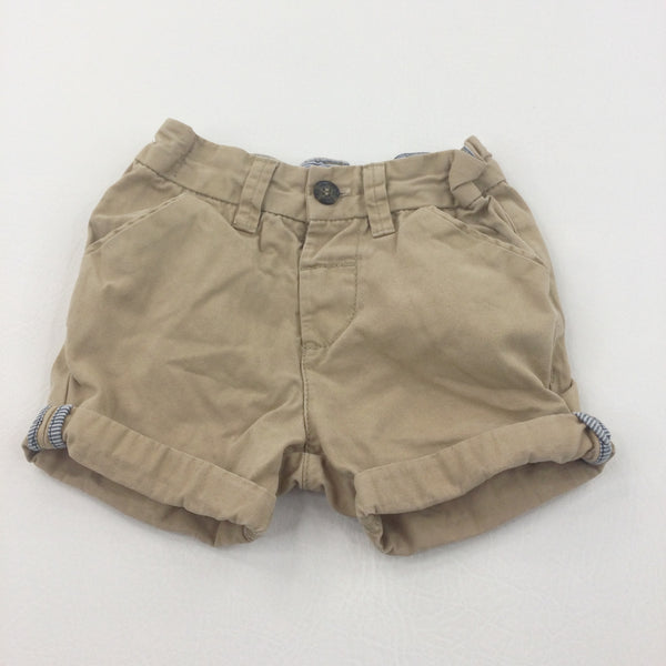 Light Brown Cotton Twill Shorts with Adjustable Waistband - Boys 18-24 Months