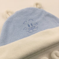 Bear Face Embroidered Blue & Cream Fleece Hat & Mittens Set - Boys 1-3 Years