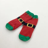 Santa Red & Green Christmas Socks - Boys/Girls 6-12 Months