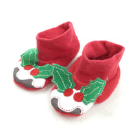 Christmas Puddings Appliqued Red Jersey Shoes - Boys/Girls 0-3 Months