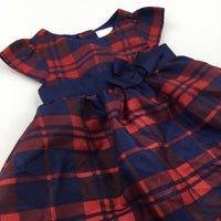 Navy & Red Checked Polyester Party Dress - Girls 3-6 Months