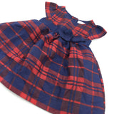 Navy & Red Checked Polyester Party Dress - Girls 3-6 Months
