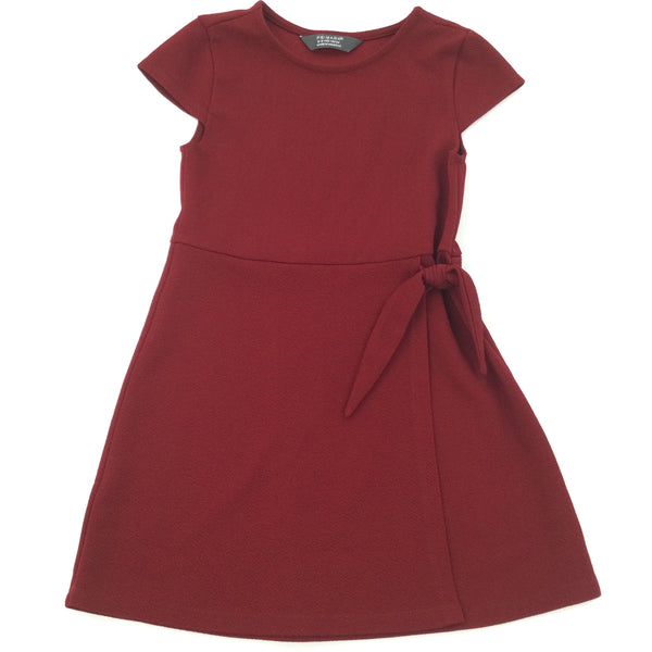 Burgundy Tie Detail Short Sleeve Dress - Girls 5-6 Years