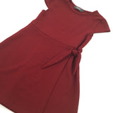 Burgundy Tie Detail Short Sleeve Dress - Girls 5-6 Years